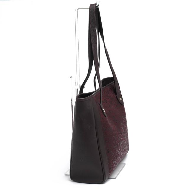 ○印傳屋 印伝 INDEN-YA 鹿革 ディアスキン トートバッグ No.6027 27 ショルダー 漆塗り シボ革 シュリンクレザー 肩掛け ワンショ 中古 ○印傳屋 印伝 INDEN-YA 鹿革 ディアスキン トートバッグ No.6027 27