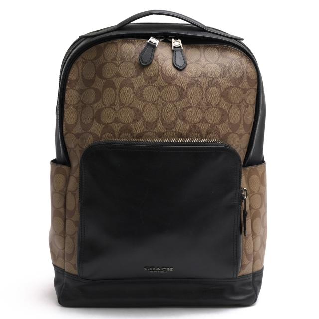 ○コーチ COACH シグニチャーコーテッドキャンバス 牛革 リュック F38755 Graham Backpack In Signature Canvas グラハム バックパ 中古