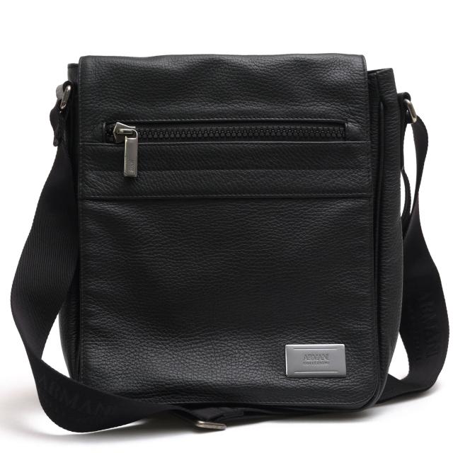 ○アルマーニ コレッツォーニ ARMANI COLLEZIONI ペブルドレザー 牛革 ショルダーバッグ クロスボディバッグ シボ革 シュリンクレ  中古