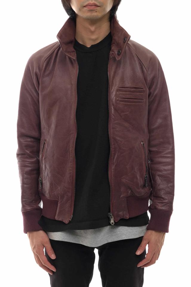 ○ジュンハシモト junhashimoto 牛革 カーフ ブルゾン LET003 SNAP RIB JERSEY リブ ウォッシュ加工 メンズ 【中古】 中古_3