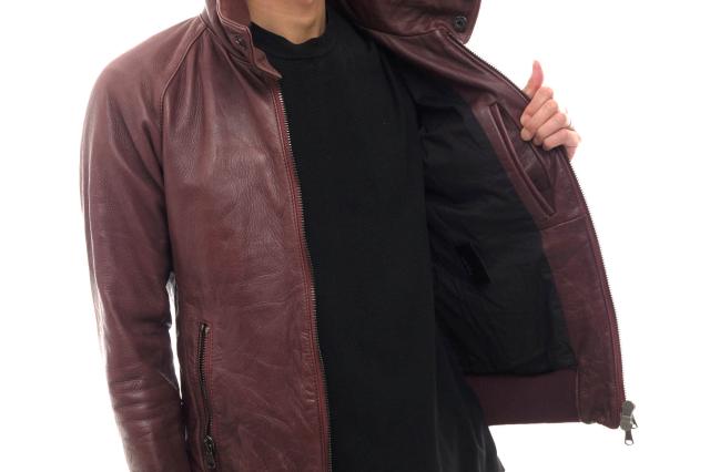 ○ジュンハシモト junhashimoto 牛革 カーフ ブルゾン LET003 SNAP RIB JERSEY リブ ウォッシュ加工 メンズ 【中古】 中古_4