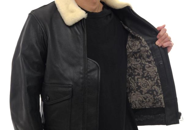 ○J.S.ホームステッド J.S.stead ゴートシュリンクレザー 山羊革 ゴートスキン フライトジャケット 13-011-470-1040-3-0 ボア  中古