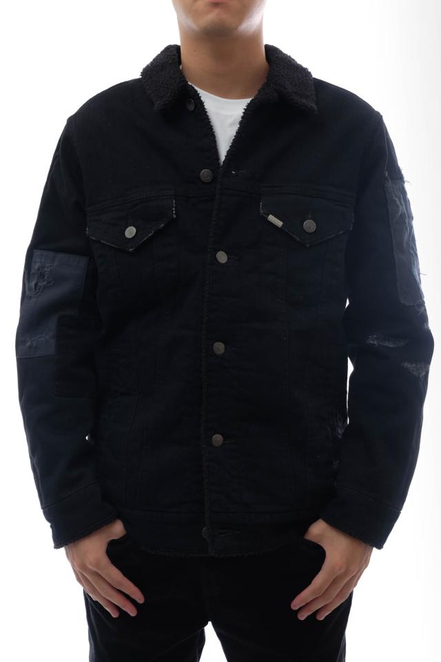 ○エイケイエム AKM  トラッカージャケット B298 PATCHWORK BOA 3RD ストレッチ デニム ヴィンテージ加工 ボア メンズ 【中古】 中古