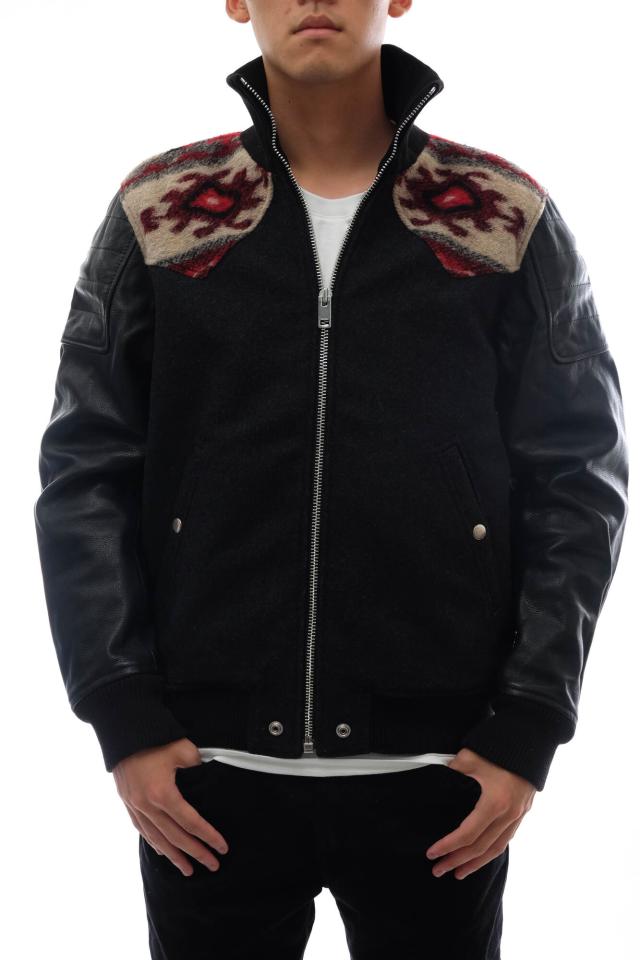 ○ディーゼル DIESEL ノルディック柄 牛革 スタジャン RN93243 CA25594 L-PADH JACKET  袖レザー リブ メンズ 【中古】 中古の通販は 27,963円