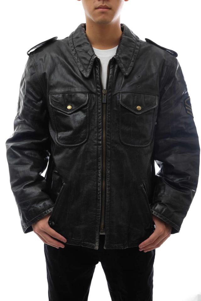 ○ドルガバ DOLCE＆GABBANA D&G ディーアンドジー 牛革 ブルゾン ポリスマンジャケット ヴィンテージ加工 ミリタリー 中綿 メンズ  中古