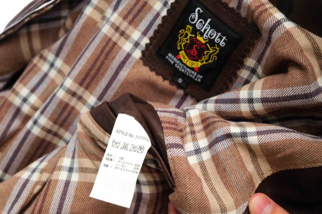 usa製 ショット レザージャケット 牛革 チェック 裏地 ブラウン 茶色 M