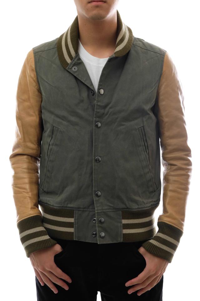 ○アカンサス ACANTHUS Unlimited別注 パラフィン加工 ラムレザー 羊革 スタジャン ST1201U キルティング裏地 バイカラー リブ 中  中古