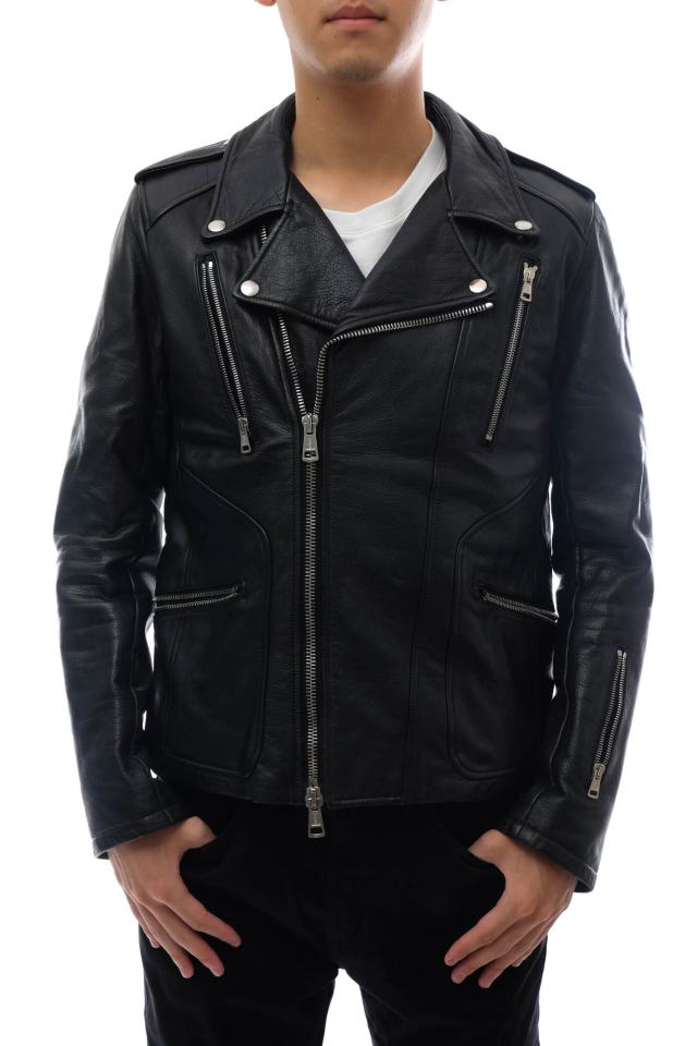 ○リベレイターオプス Liberator-ops 北海道産ホルスタイン種カーフレザー 牛革 ダブルライダース LI-15AJ03 内側ブランケット生地 中古