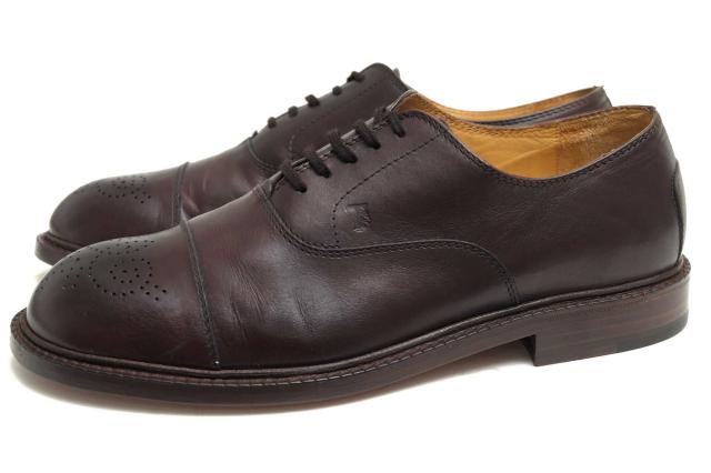 ○トッズ TOD'S オールソール修理済 カーフ 牛革 ビジネスシューズ メダリオン ストレートチップ レザーソール マッケイ製法 メン  中古