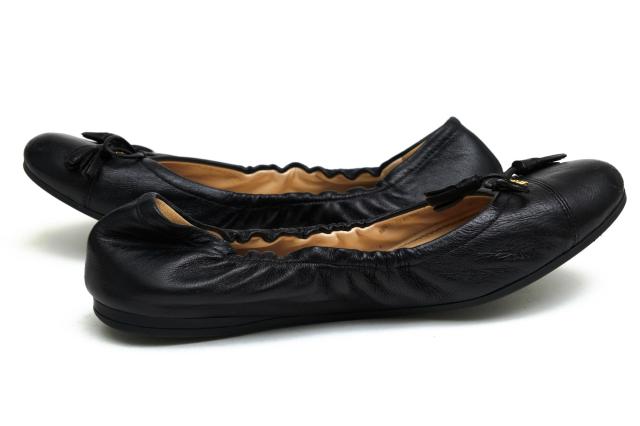 ○プラダ PRADA リボン 牛革 カーフ パンプス フラットパンプス