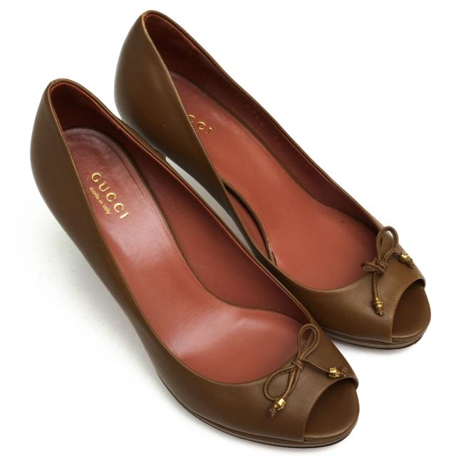 ○グッチ GUCCI リボン 牛革 カーフ パンプス 310346 オープントゥ レザーソール レディース 【中古】 中古_4