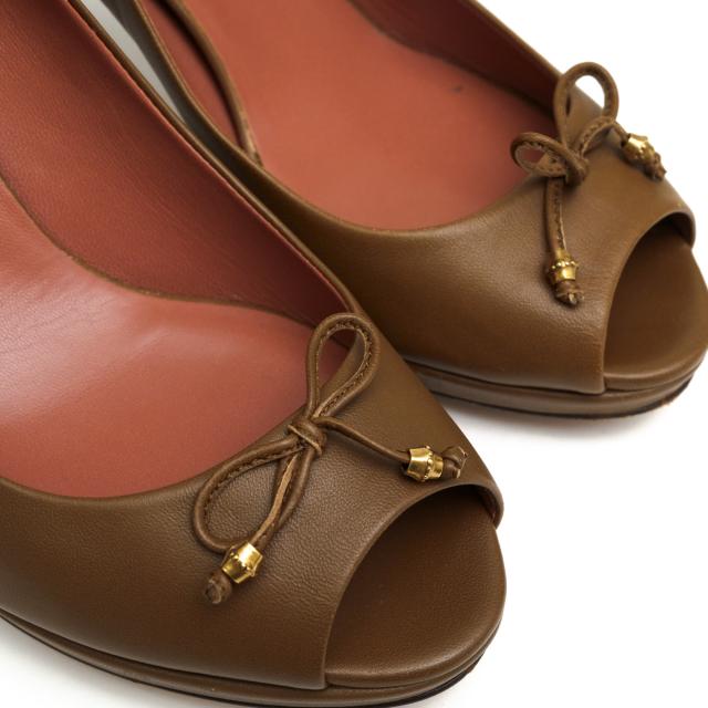 ○グッチ GUCCI リボン 牛革 カーフ パンプス 310346 オープントゥ レザーソール レディース 【中古】 中古_5