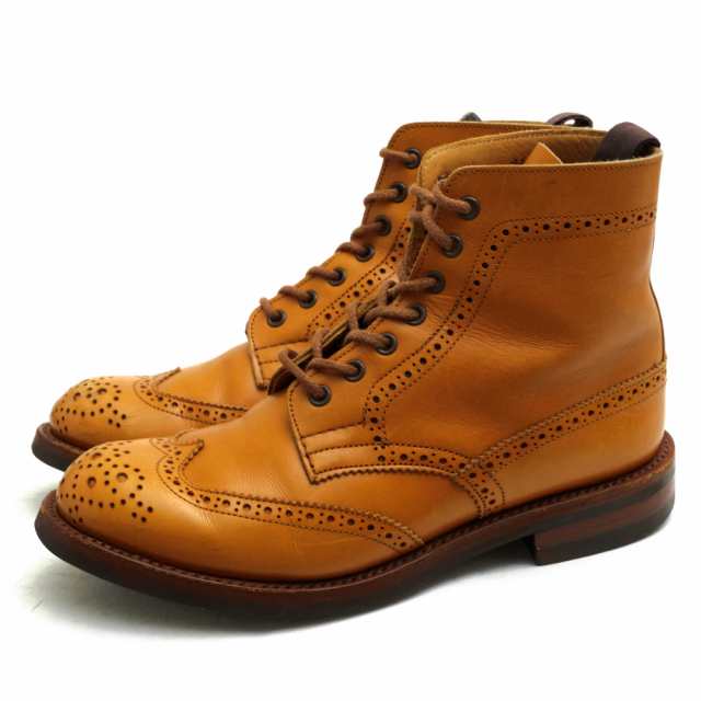 ○トリッカーズ Tricker's 牛革 カーフ レースアップブーツ L2508 MALTON Brogue Boots モールトン グッドイヤーウェルト製法 カン 中古