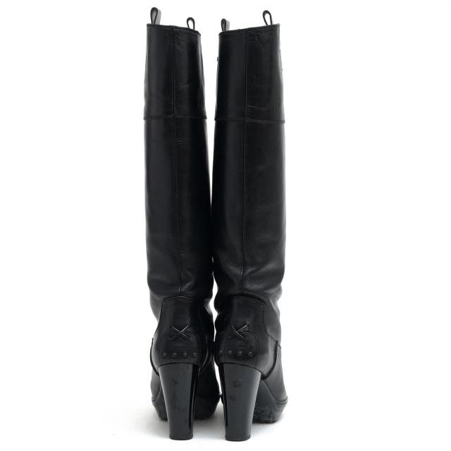 ○トッズ TOD'S 牛革 カーフ ロングブーツ ラバーソール プレーントゥ