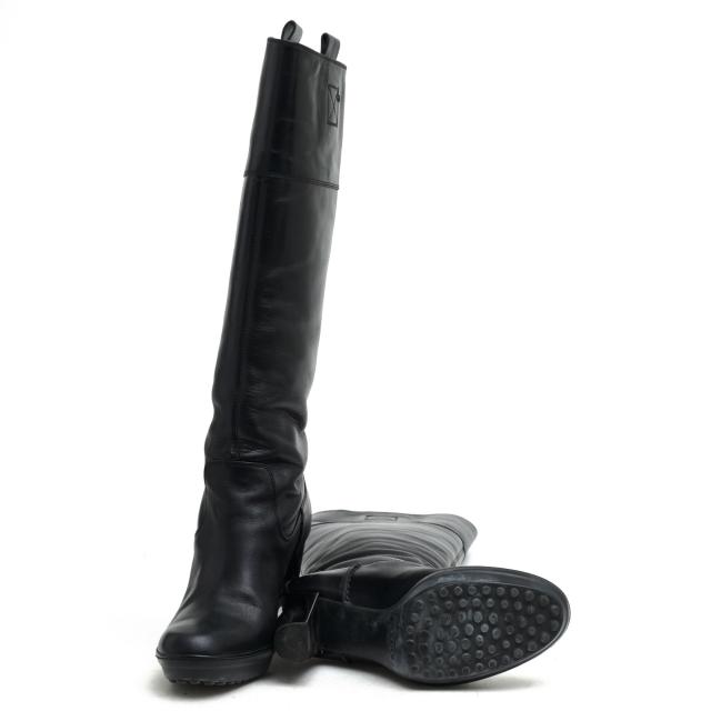 ○トッズ TOD'S 牛革 カーフ ロングブーツ ラバーソール プレーントゥ ハイヒール レディース 【中古】 中古 ○トッズ TOD'S 牛革 カーフ ロングブーツ ラバーソール プレーントゥ