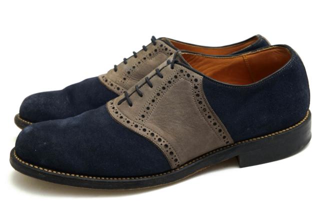 ○アールジェイビー R.J.B 牛革 ビジネスシューズ L106 SADDLE SHOES サドルシューズ プレーントゥ レザーソール バイカラー メン  中古