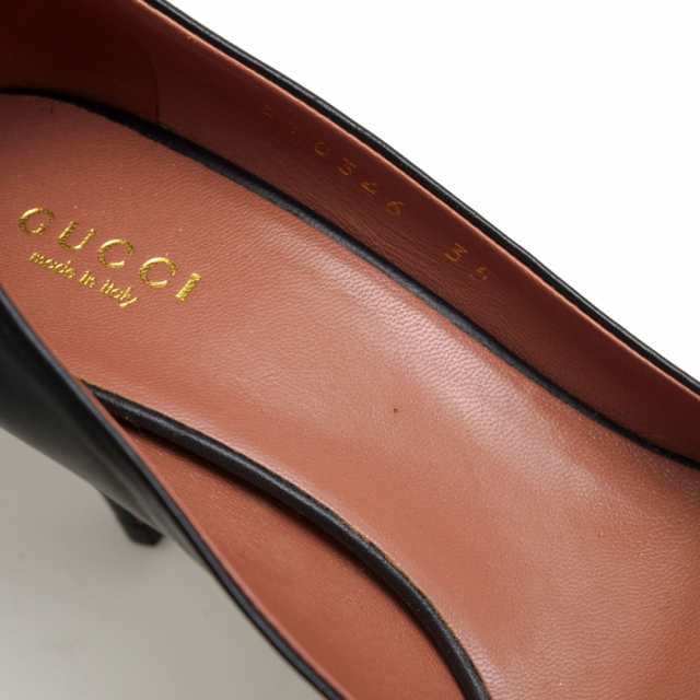 ○グッチ GUCCI リボン カーフ 牛革 パンプス 310346 オープントゥ レザーソール ハイヒール レディース 【中古】 中古