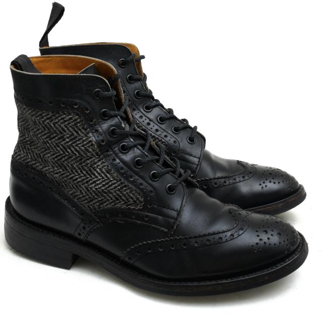 ○トリッカーズ Tricker's 牛革 レースアップブーツ M6972 Brogue Boot ツイード カントリーブーツ ウイングチップ ダイナイトソー 中古