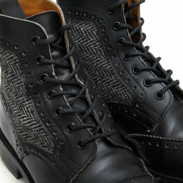 ○トリッカーズ Tricker's 牛革 レースアップブーツ M6972 Brogue Boot ツイード カントリーブーツ ウイングチップ ダイナイトソー 中古