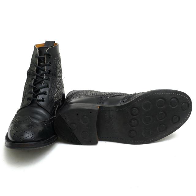 ○トリッカーズ Tricker's 牛革 レースアップブーツ M6972 Brogue Boot ツイード カントリーブーツ ウイングチップ ダイナイトソー 中古