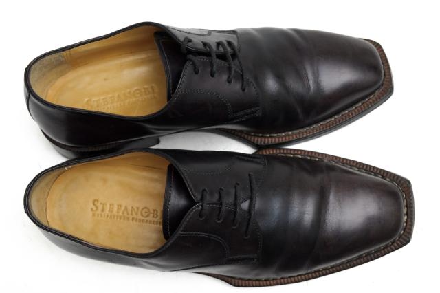 ○ステファノビ STEFANOBI 牛革 カーフ ビジネスシューズ 392 アンティーク染め プレーントゥ レザーソール マッケイ製法 メンズ 中古_4