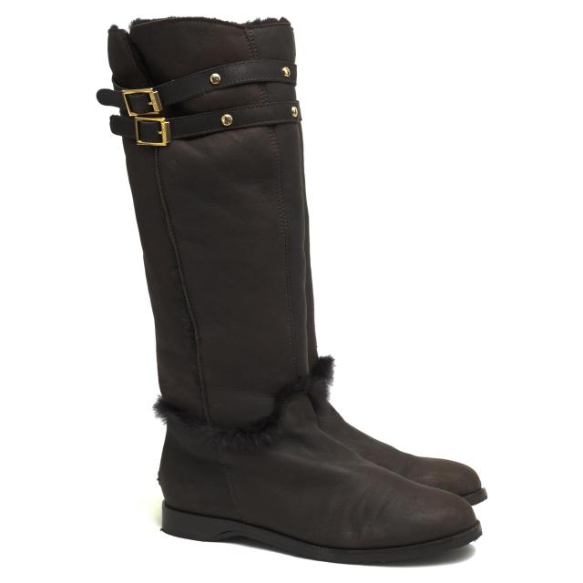 ○ジミーチュウ Jimmy Choo 羊革 シープスキン ラビットファー ロングブーツ HARVEST 乗馬ブーツ ジョッキーブーツ ファー 毛皮 ム 中古_1