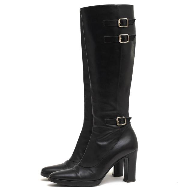 ○ラルフローレン RALPH LAUREN 牛革 カーフ ロングブーツ ALW51982 ベルトデザイン ハイヒール サイドジップ レディース 【中古】 中古