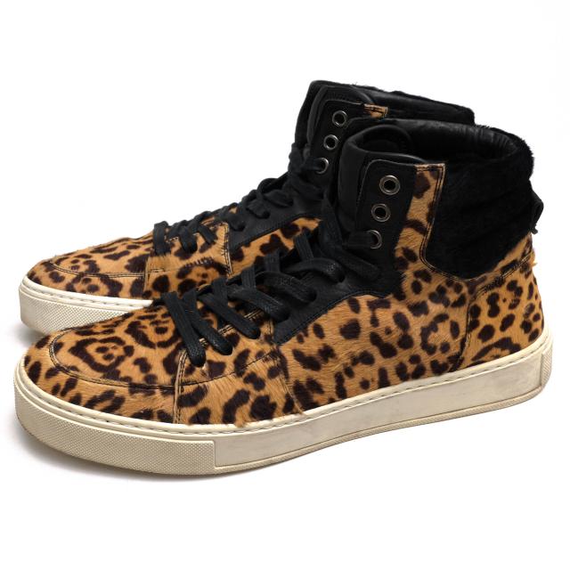 ○サンローラン YVES SAINT LAURENT ハラコ ハイカットスニーカー MALIBU HIGH 05 LEOPARD レオパード メンズ 【中古】 中古