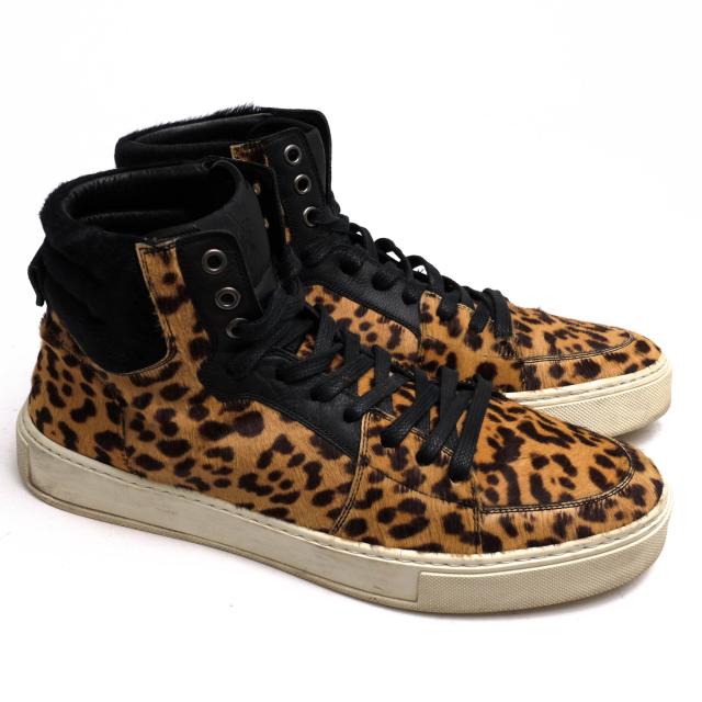 ○サンローラン YVES SAINT LAURENT ハラコ ハイカットスニーカー MALIBU HIGH 05 LEOPARD レオパード メンズ 【中古】 中古