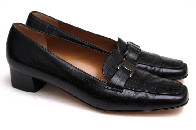 ○フェラガモ Salvatore Ferragamo 牛革 パンプス 53D0 24720 レザーソール クロコ型押し スリッポン レディース 【中古】 中古_1