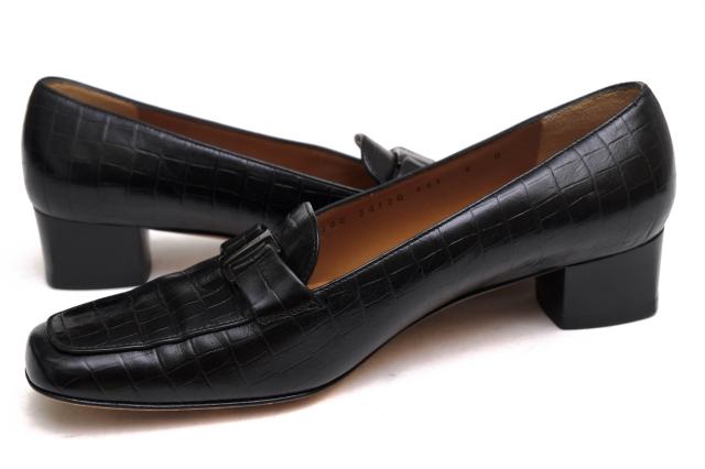 ○フェラガモ Salvatore Ferragamo 牛革 パンプス 53D0 24720 レザーソール クロコ型押し スリッポン レディース 【中古】 中古_2