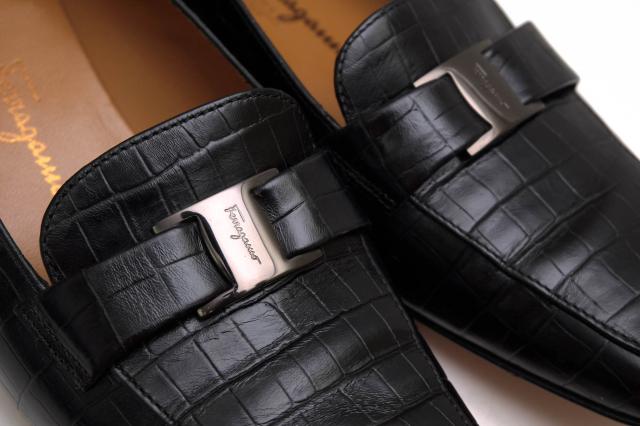 ○フェラガモ Salvatore Ferragamo 牛革 パンプス 53D0 24720 レザーソール クロコ型押し スリッポン レディース 【中古】 中古_5
