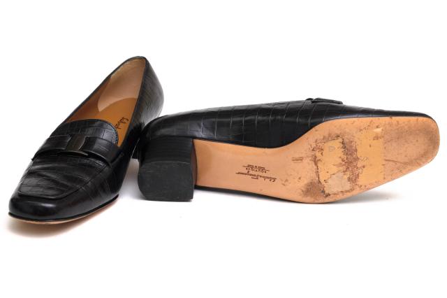 ○フェラガモ Salvatore Ferragamo 牛革 パンプス 53D0 24720 レザーソール クロコ型押し スリッポン レディース 【中古】 中古_6