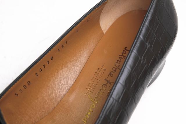 ○フェラガモ Salvatore Ferragamo 牛革 パンプス 53D0 24720 レザーソール クロコ型押し スリッポン レディース 【中古】 中古_7
