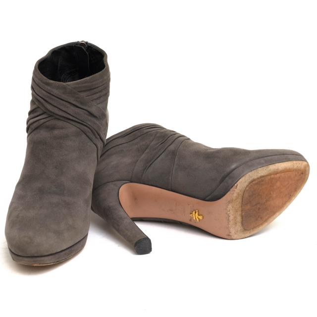 ○プラダ PRADA 牛革 ショートブーツ ブーティー プレーントゥ バックジップ レディース 【中古】 中古_5