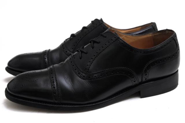○ボウタイ BOW-TIE ボックスカーフ 牛革 ビジネスシューズ ANDREWS セミブローグ キャップトゥ レザーソール メンズ 【中古】 中古