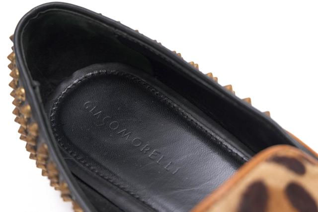 ○ジァコモレリ GIACOMORELLI ハラコ ヴァンプローファー MS338 レオパード スリッポン レザーソール スタッズ メンズ 【中古】 中古 ○ジァコモレリ GIACOMORELLI ハラコ ヴァンプローファー MS338