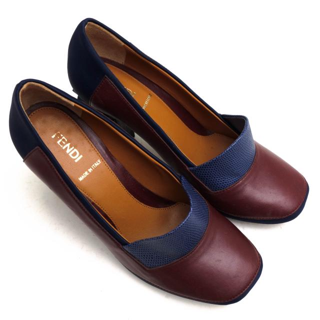 ○フェンディ FENDI 牛革 カーフ パンプス ハイヒール バイカラー