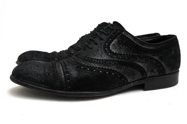 ○ドルガバ DOLCE＆GABBANA オイルドスエード 牛革 ビジネスシューズ CA3095 メダリオン キャップトゥ メンズ 【中古】 中古