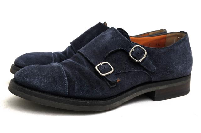 ○サントーニ Santoni 牛革 カーフ ビジネスシューズ 12697 ダブルモンクストラップ レザーソール メンズ 【中古】 中古