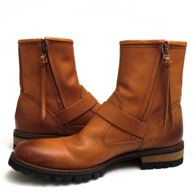 ○グラム glamb 牛革 カウレザー エンジニアブーツ GB12WT AC12 Enemy boots2 サイドジップ Vibramソール プレーントゥ メンズ 【  中古 ○グラム glamb 牛革 カウレザー エンジニアブーツ GB12WT AC12 Enemy