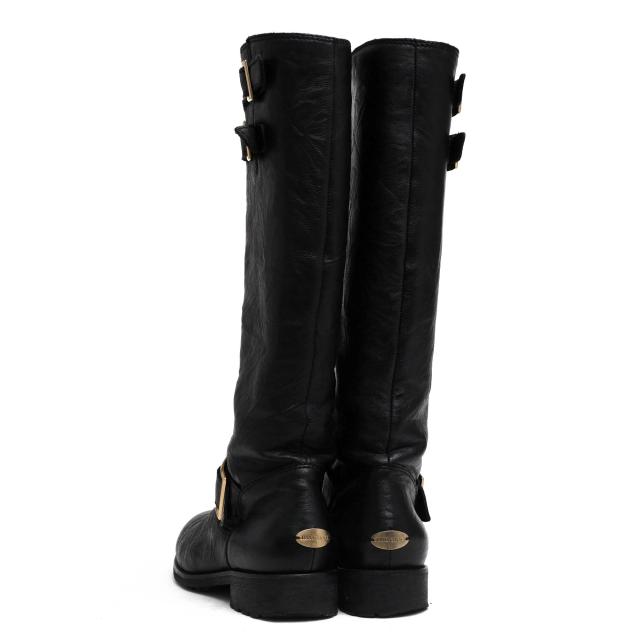 ○ジミーチュウ Jimmy Choo バイカーブーツ カーフ 牛革 エンジニアブーツ Yule Biker Boot プレーントゥ 乗馬ブーツ ジョッキーブ 中古_3