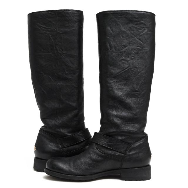 ○ジミーチュウ Jimmy Choo バイカーブーツ カーフ 牛革 エンジニアブーツ Yule Biker Boot プレーントゥ 乗馬ブーツ ジョッキーブ 中古_5