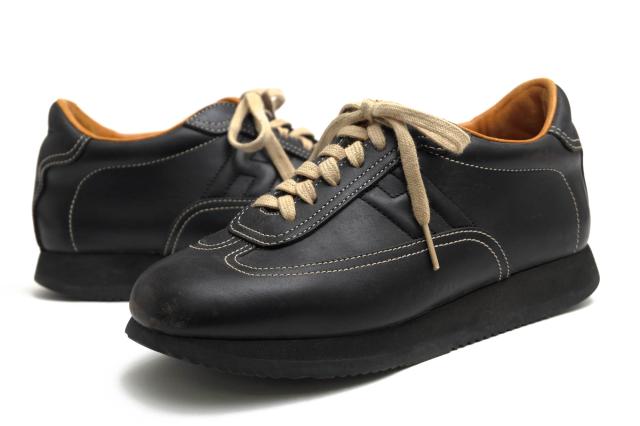 エルメス HERMES QUICK スニーカー カーフレザー ブラック 美品▽HERMES エルメス Quick クイック カーフレザー Hロゴステッチ