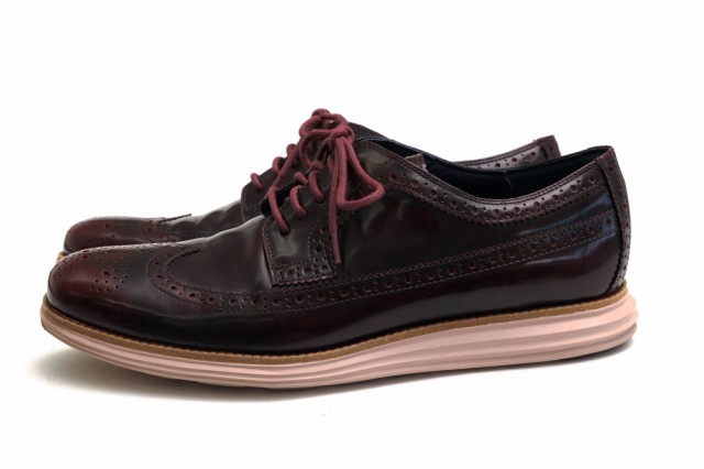 ○コールハーン COLE HAAN 牛革 バーガンディ ビジネスシューズ C11715 LunarGrand Long Wingtip ルナグランド メダリオン ロング 中古