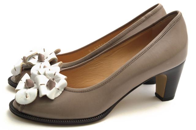 ○ヒロフ HIROFU 牛革 カーフ パンプス B 11351  チャンキーヒール レディース 【中古】 中古