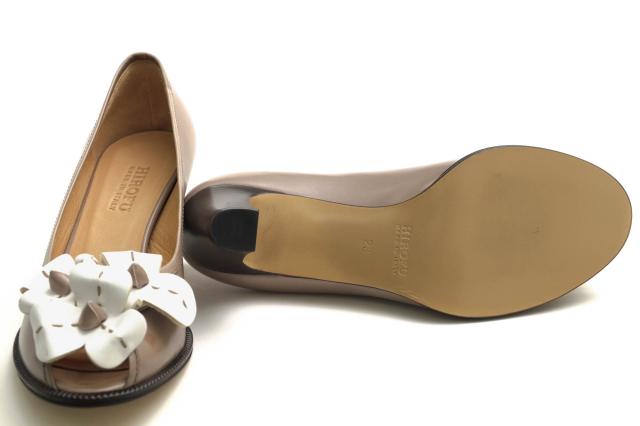 ○ヒロフ HIROFU 牛革 カーフ パンプス B 11351 チャンキーヒール