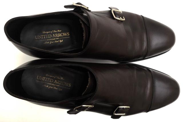 ○ユナイテッドアローズ UNITED ARROWS 牛皮 商行為シューズ UA013 UDBS LEATHER W/MONK ダブルモンクストラップ ストレートチッ 中古