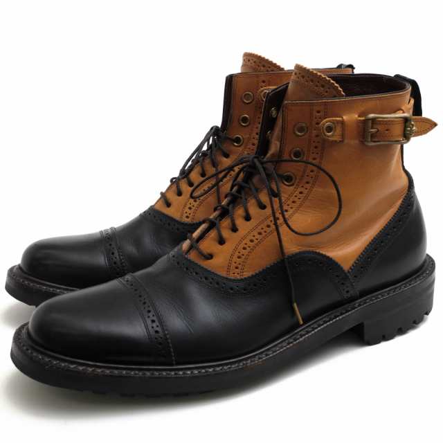 ○フットザコーチャー foot the coacher 牛革 カーフ レースアップブーツ STRAIGHT TIP BOOTS コマンドソール ストレートチップ バ 中古