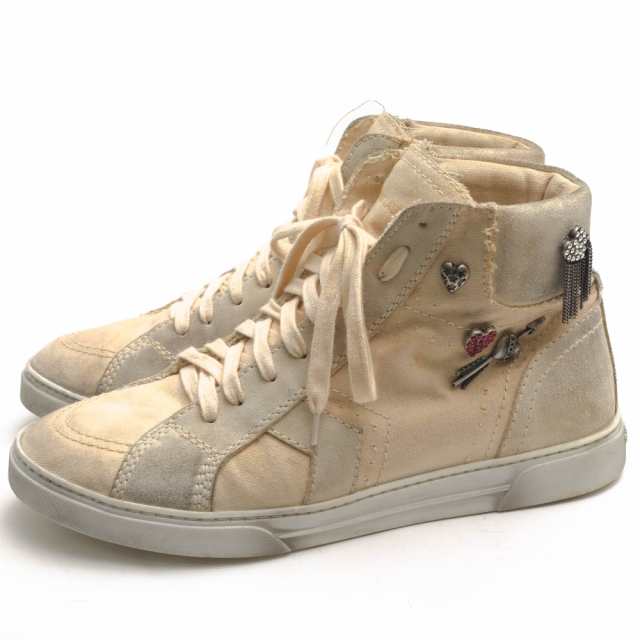 ○サンローラン YVES SAINT LAURENT 牛革 カーフ ハイカットスニーカー 485188 D5X50 9145 Joe Mid Top Sneaker Ivory ヴィンテー 中古